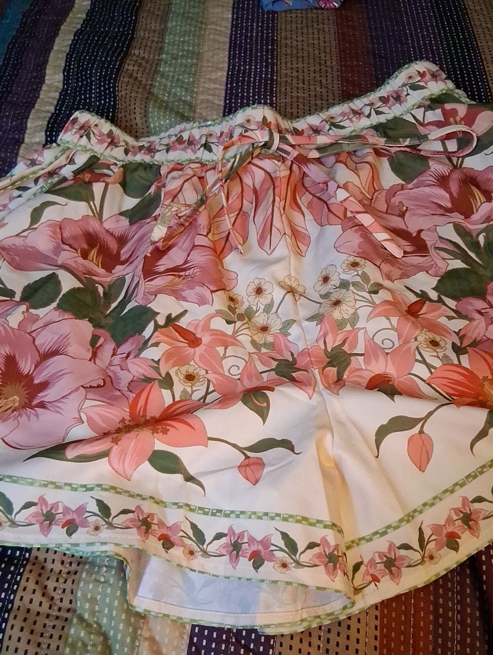 Shein Floral Pink and Green Drawstring Shorts